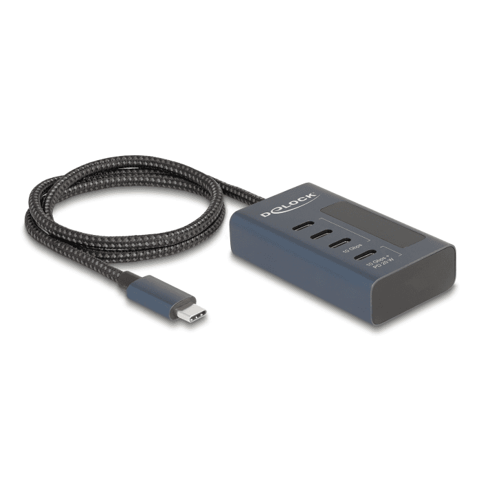 USB Hub 10 Gbps 4x USB typu C 3x dáta + 1x dáta/PD 20W indikátor Delock