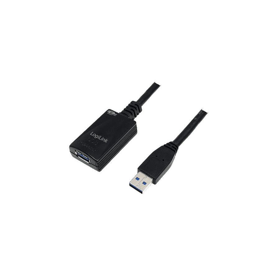 Aktívny kábel USB 3.0 LogiLink, USB-A/M na USB-A/F, 5 m, zosilňovač, čierny