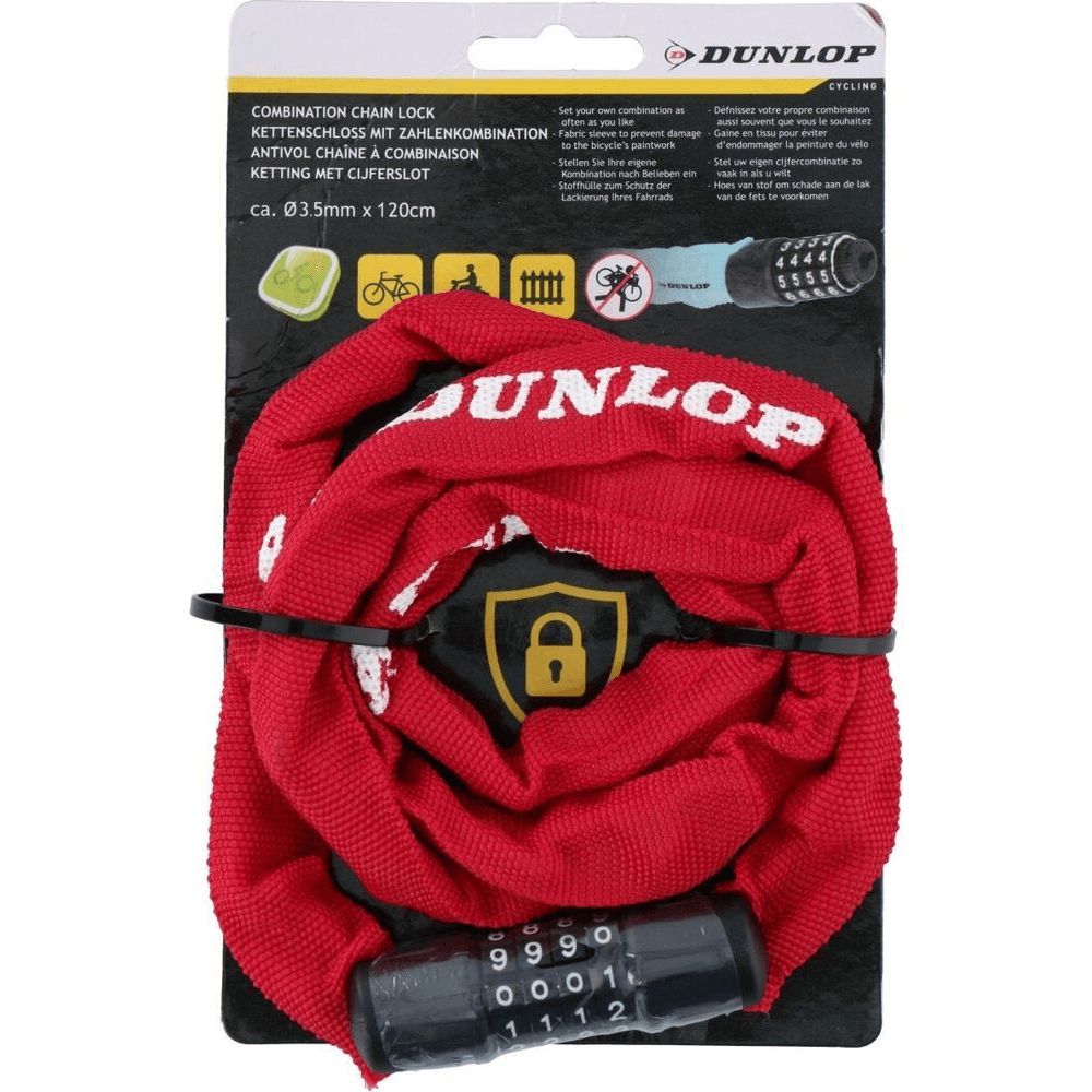 ZÁMOK NA BICYKEL DUNLOP REŤAZOVÝ ZÁMOK S KÓDOM, DĹŽKA 120CM, ZELENÝ