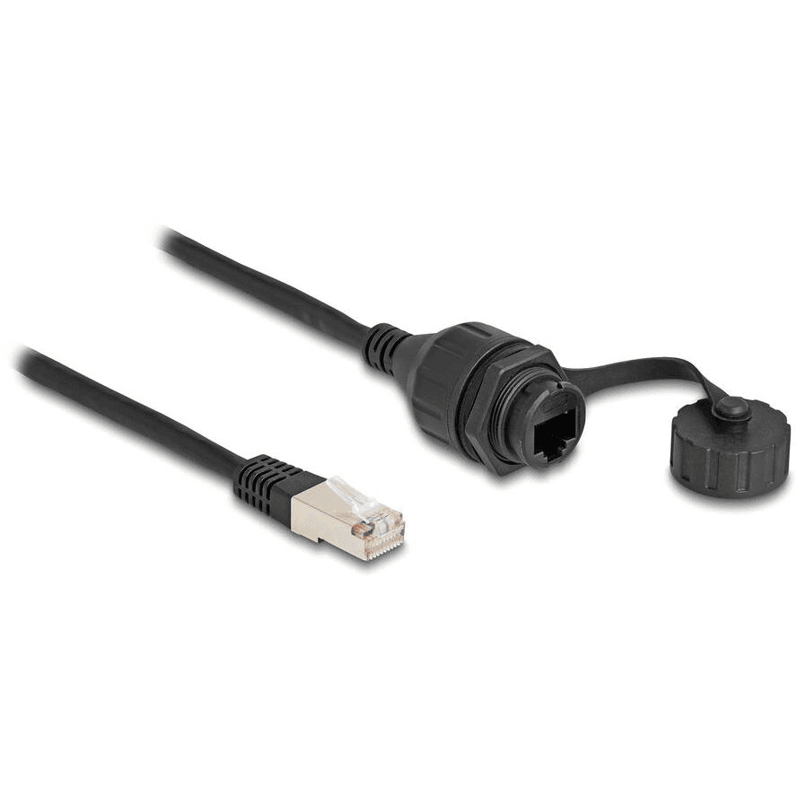 Kábel RJ50 10-pinový samec–samica s krytkou IP67 20 cm čierny Delock 87893