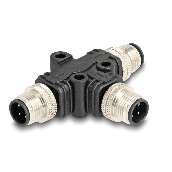 Rozbočovač / Splitter M12 typu T, A-kódovaný, 4-pinový, 1x samec Delock