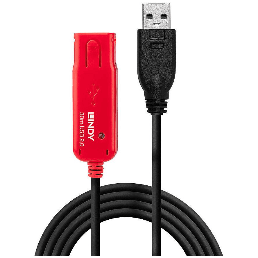 Lindy 42923 USB kábel 30 m USB 2.0 USB A Čierna, Červená