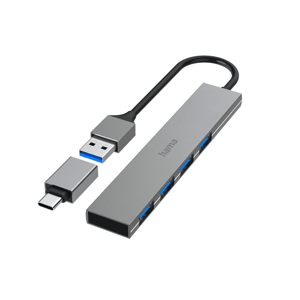 Hama 00200141 hub USB 3.2 Gen 1 (3.1 Gen 1) Type-A 5000 Mbit/s Šedá