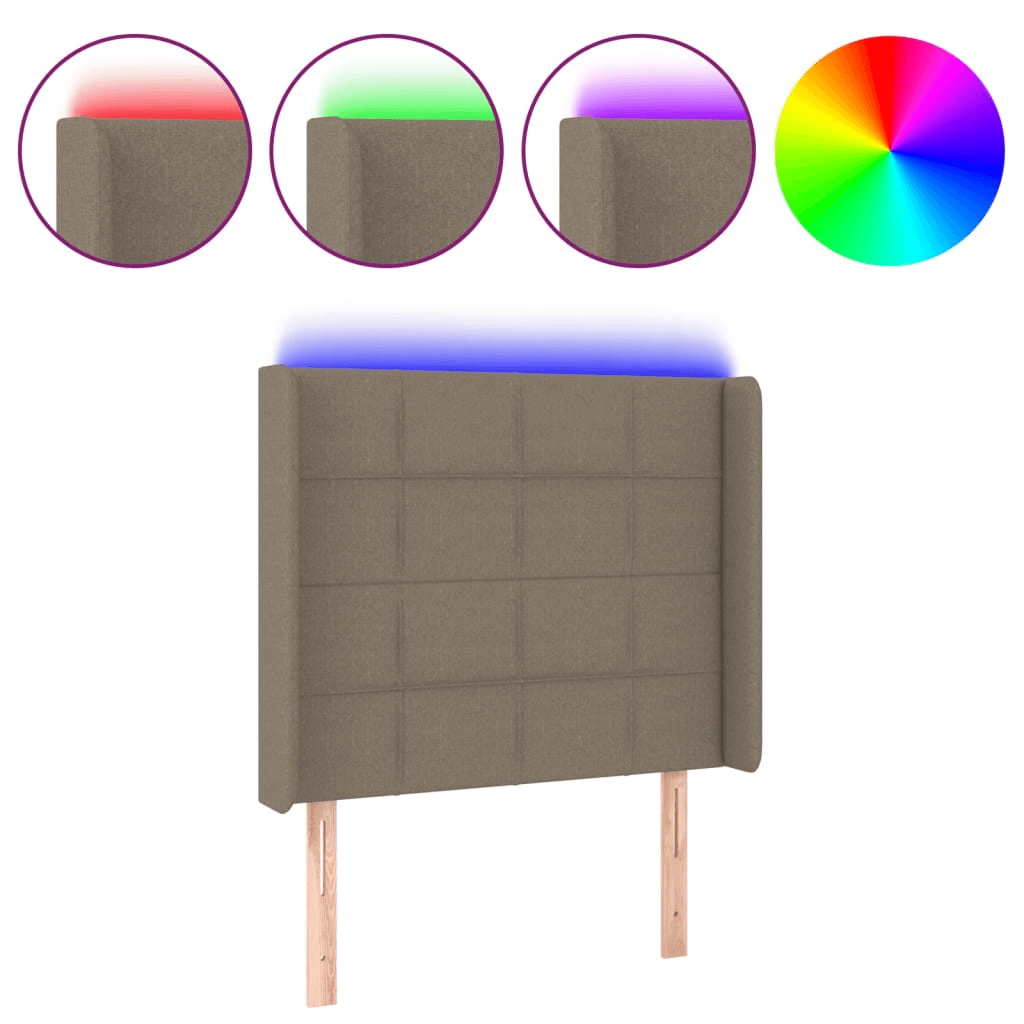 Čelo postele s LED, taupe, 93x16x118/128 cm, látka