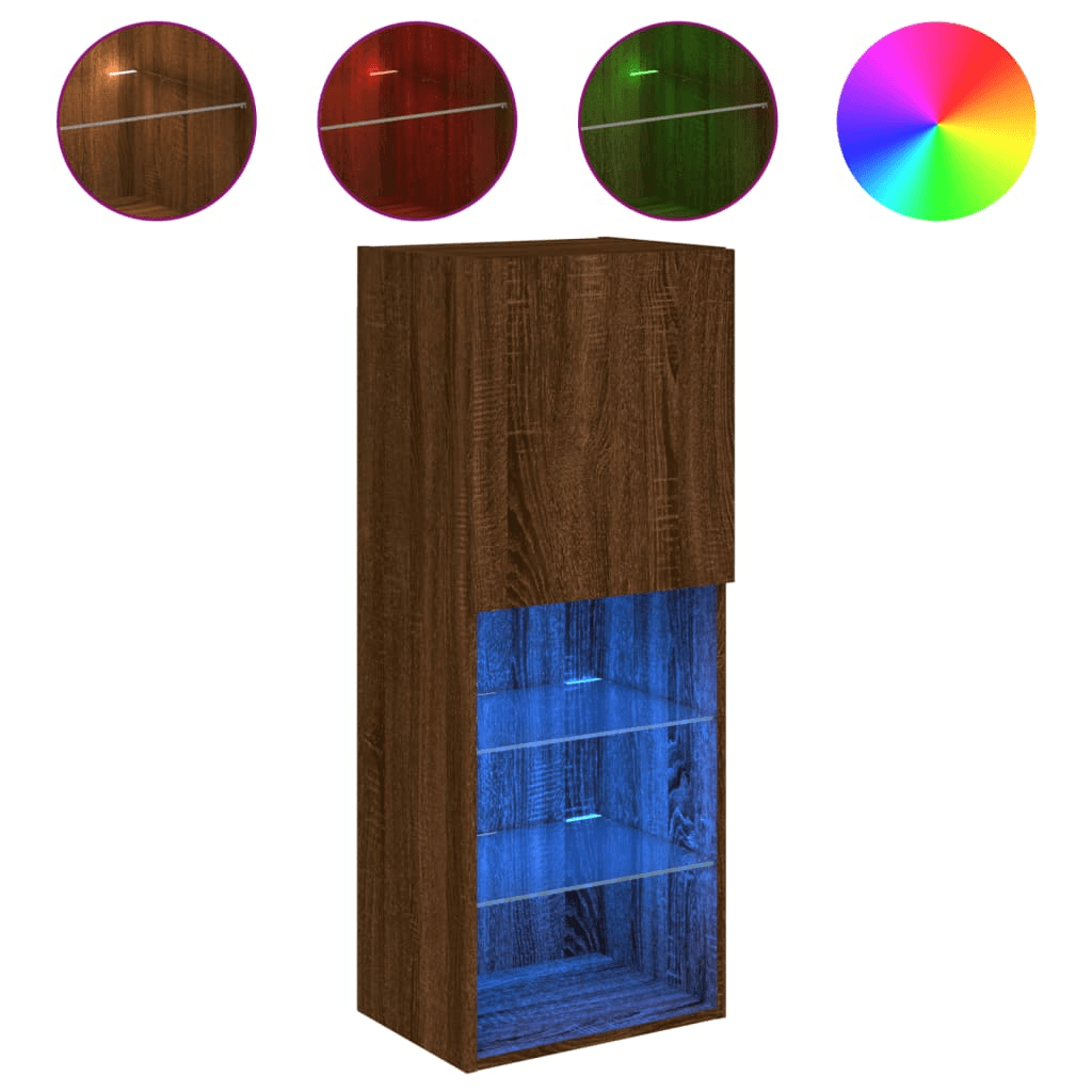 TV skrinka s LED, hnedý dub, 40,5x30x102 cm