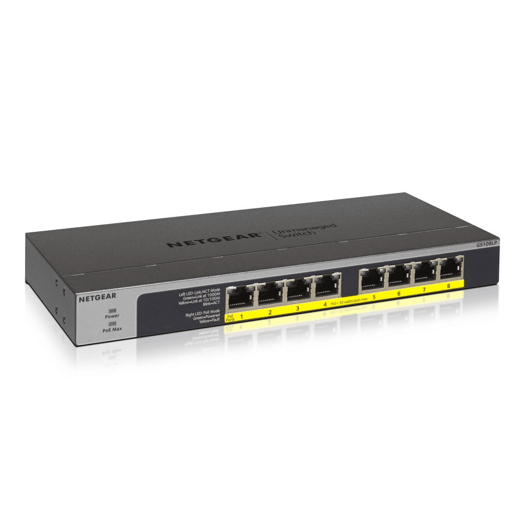NETGEAR GS108LP Nespravované Gigabit Ethernet (10/100/1000) Podpora napájania cez Ethernet (PoE) 1U Čierna, Šedá
