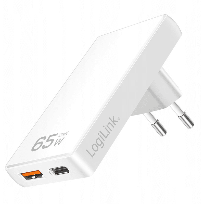 Nabíjačka GaN 65W plochá Slim 1,4 cm USB-C PD USB-A LogiLink pre notebook