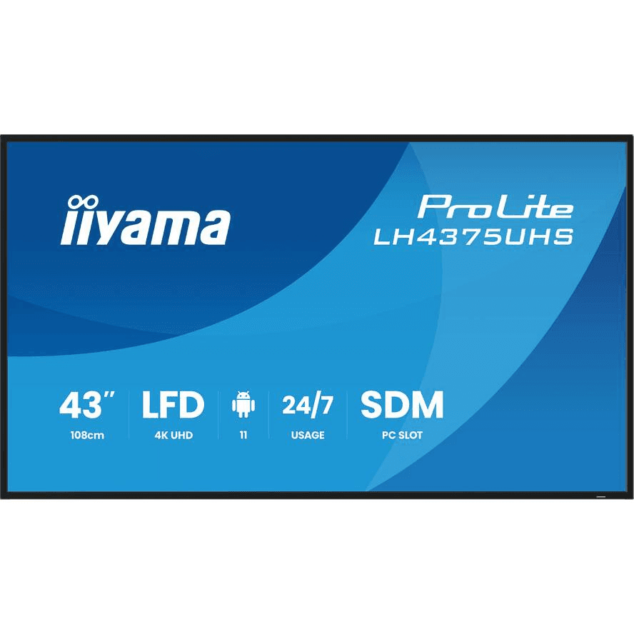 iiyama LH6575UHS-B2AG oznamovací displej Plochá digitálna tabuľa 163,8 cm (64.5") LCD Wi-Fi 500 cd/m² 4K Ultra HD Čierna Zabudovaný procesor Android 11 24/7