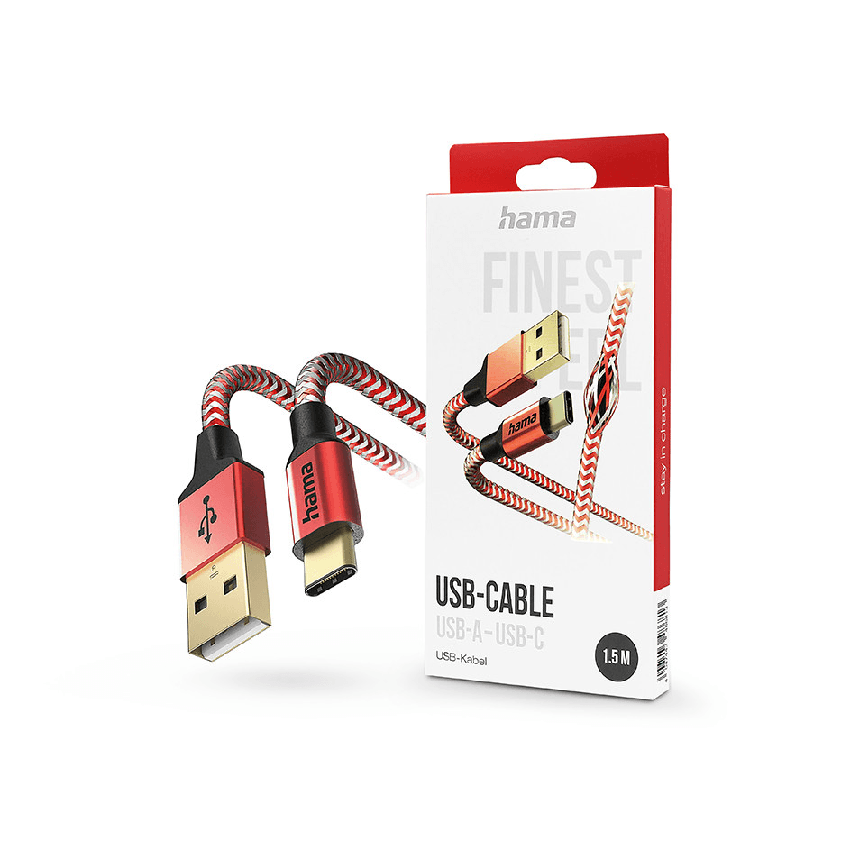 Hama Reflective USB kábel 1,5 m USB 2.0 USB A USB C Červená