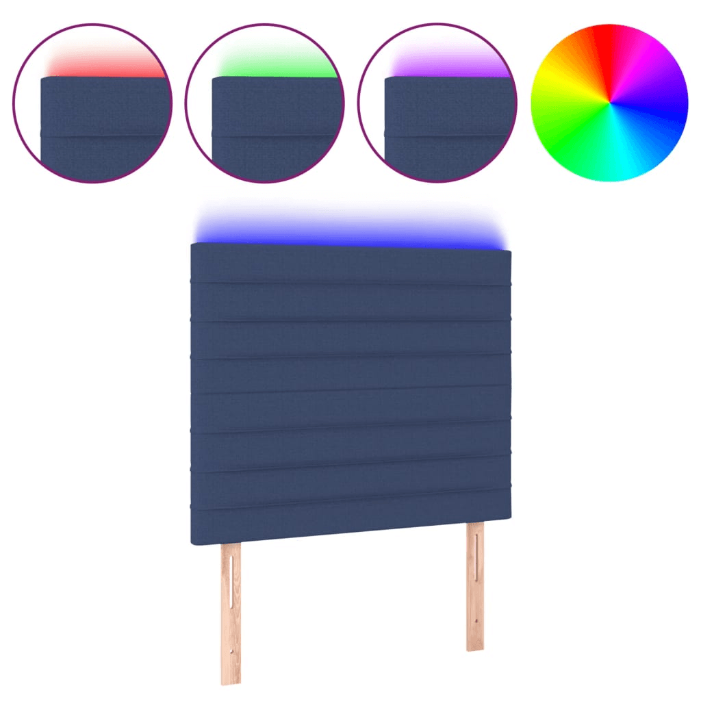 Čelo postele s LED, modré, 90x5x118/128 cm, látka