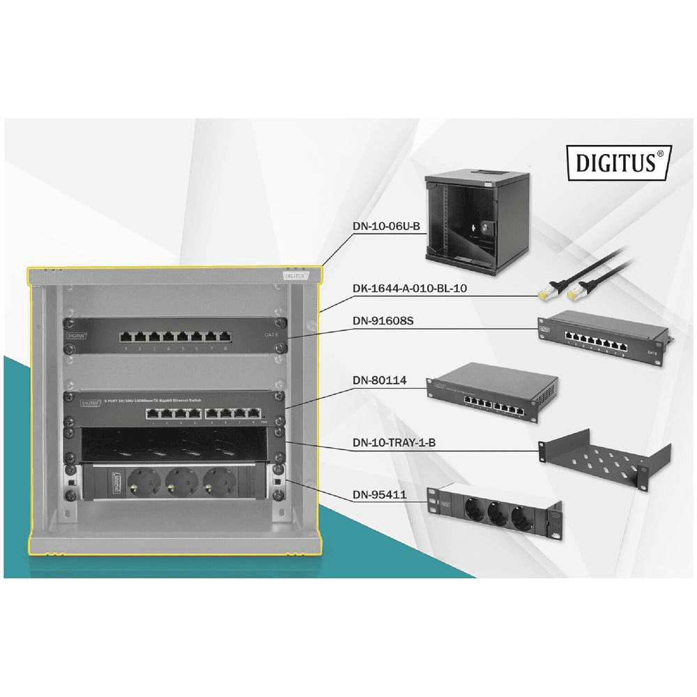 Sieťový set Digitus DN-10-SET-1-B 10" 6U 330x312x300 IP20 čierna
