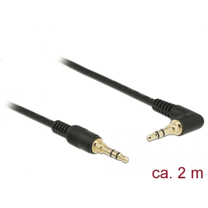 Audio kábel Jack 3,5 mm stereo M/M pravý uhol 2 m Delock 85568