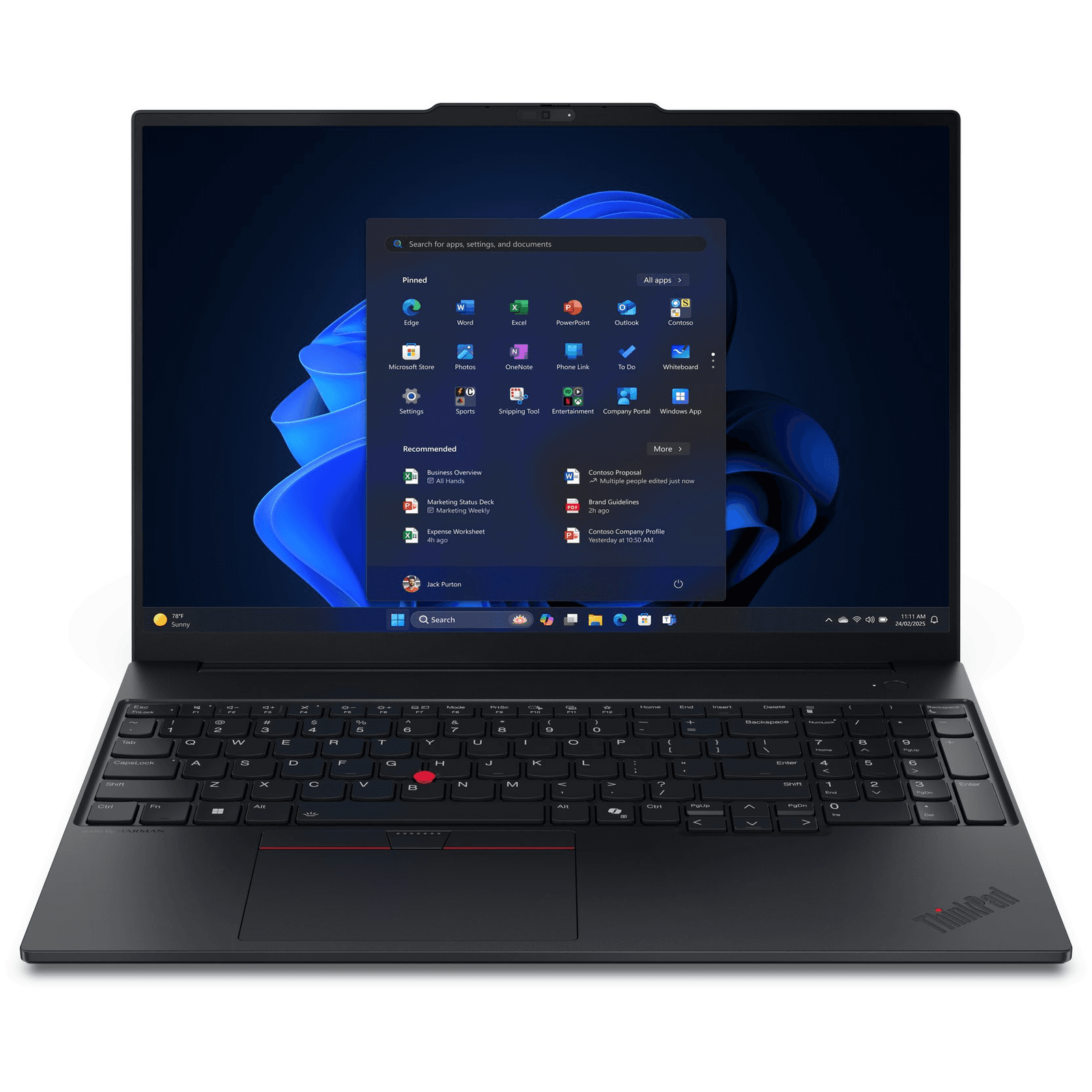 Lenovo ThinkPad E16 Gen 3 (Intel) Copilot+ PC Intel Core Ultra 7 256V Laptop 40,6 cm (16") WUXGA 16 GB LPDDR5x-SDRAM 512 GB SSD Wi-Fi 6E (802.11ax) Windows 11 Pro Nemecký Čierna