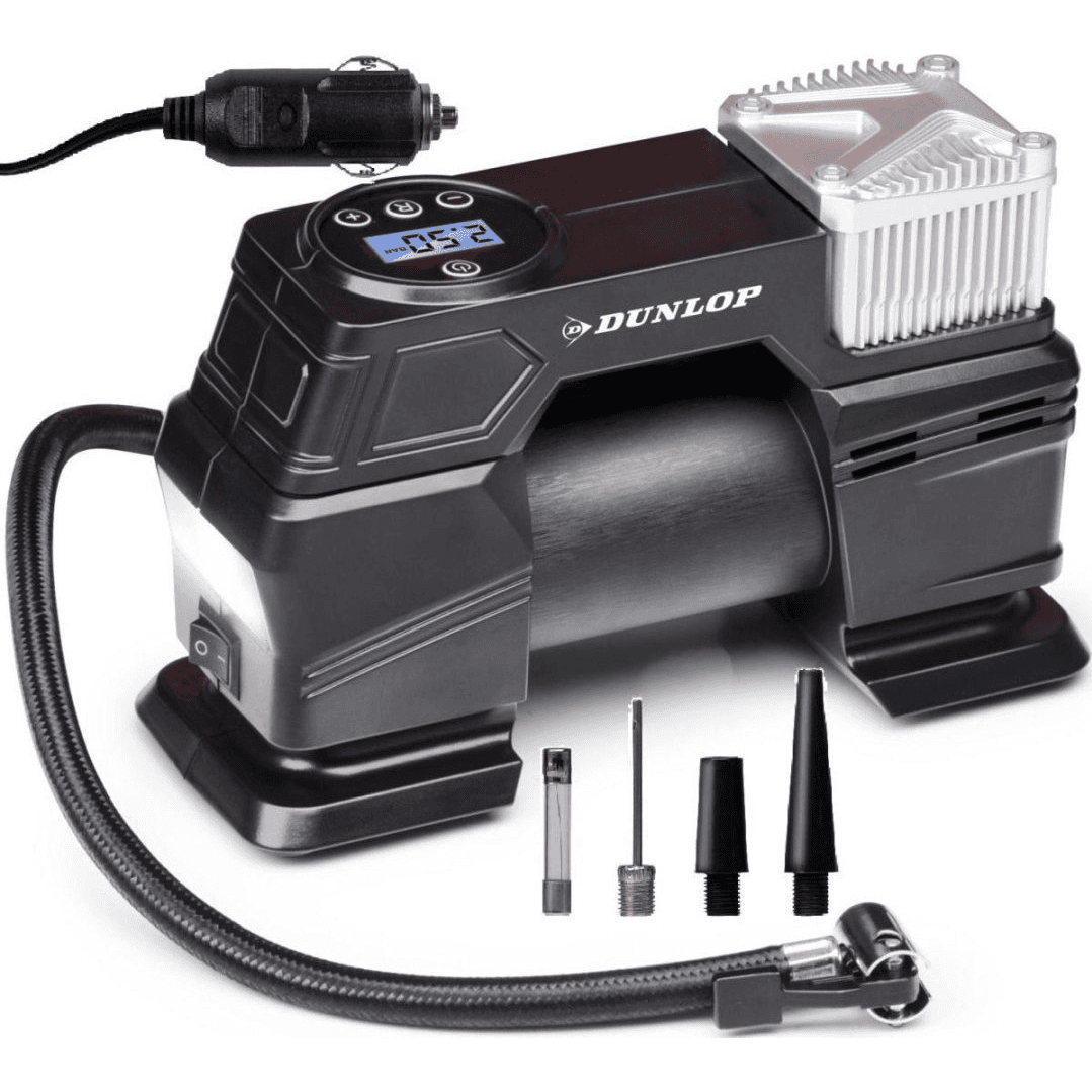 AUTOMOBILOVÝ KOMPRESOR DUNLOP 12V, 150 PSI S ELEKTRONICKÝM MANOMETROM