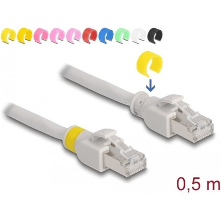 Sieťový kábel RJ45 Cat.6A S/FTP s farebnými klipsami 0,5 m Delock 80117