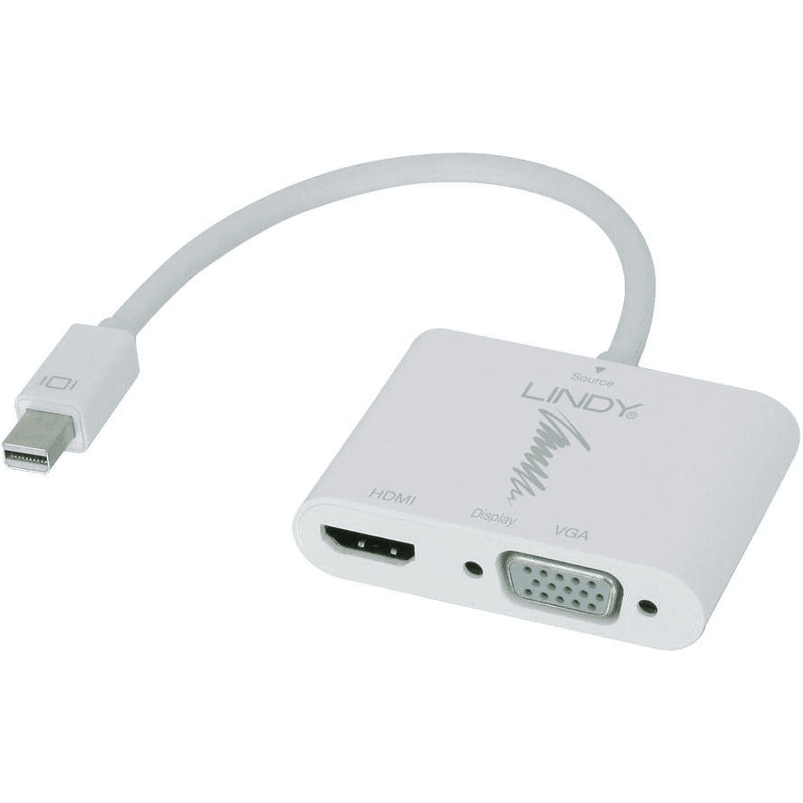 Lindy 41070 adaptér na video kábel Mini DisplayPort HDMI + VGA (D-Sub) Biela