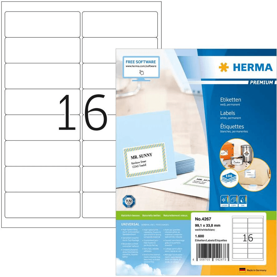 HERMA 4267 Biele samolepiace etikety na tlač, potlačiteľné etikety