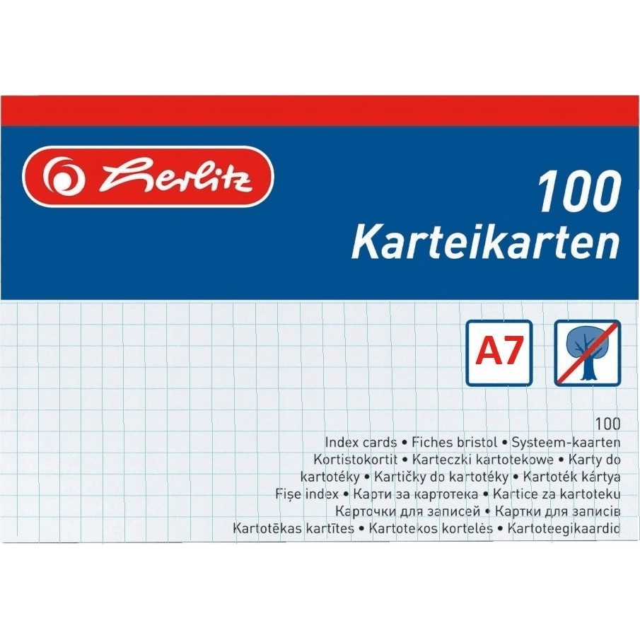 Kartotečné lístky papierové Herlitz A7 100 ks biele, štvorčekové