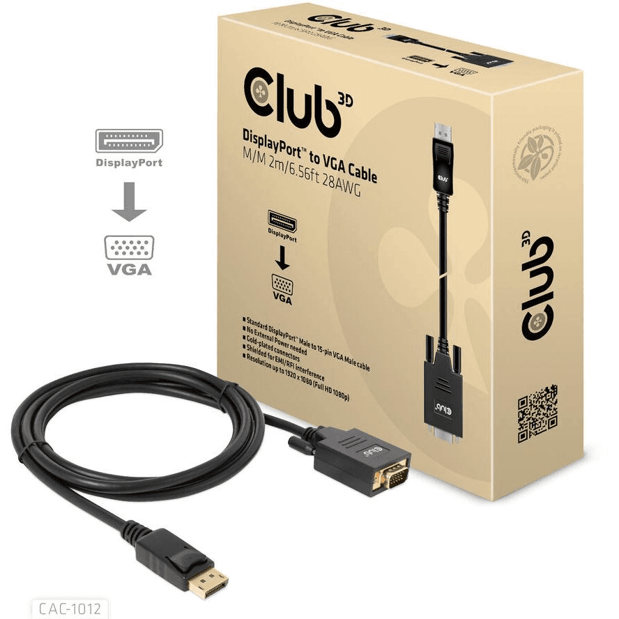 CLUB3D CAC-1012 adaptér na video kábel 2 m DisplayPort VGA (D-Sub) Čierna