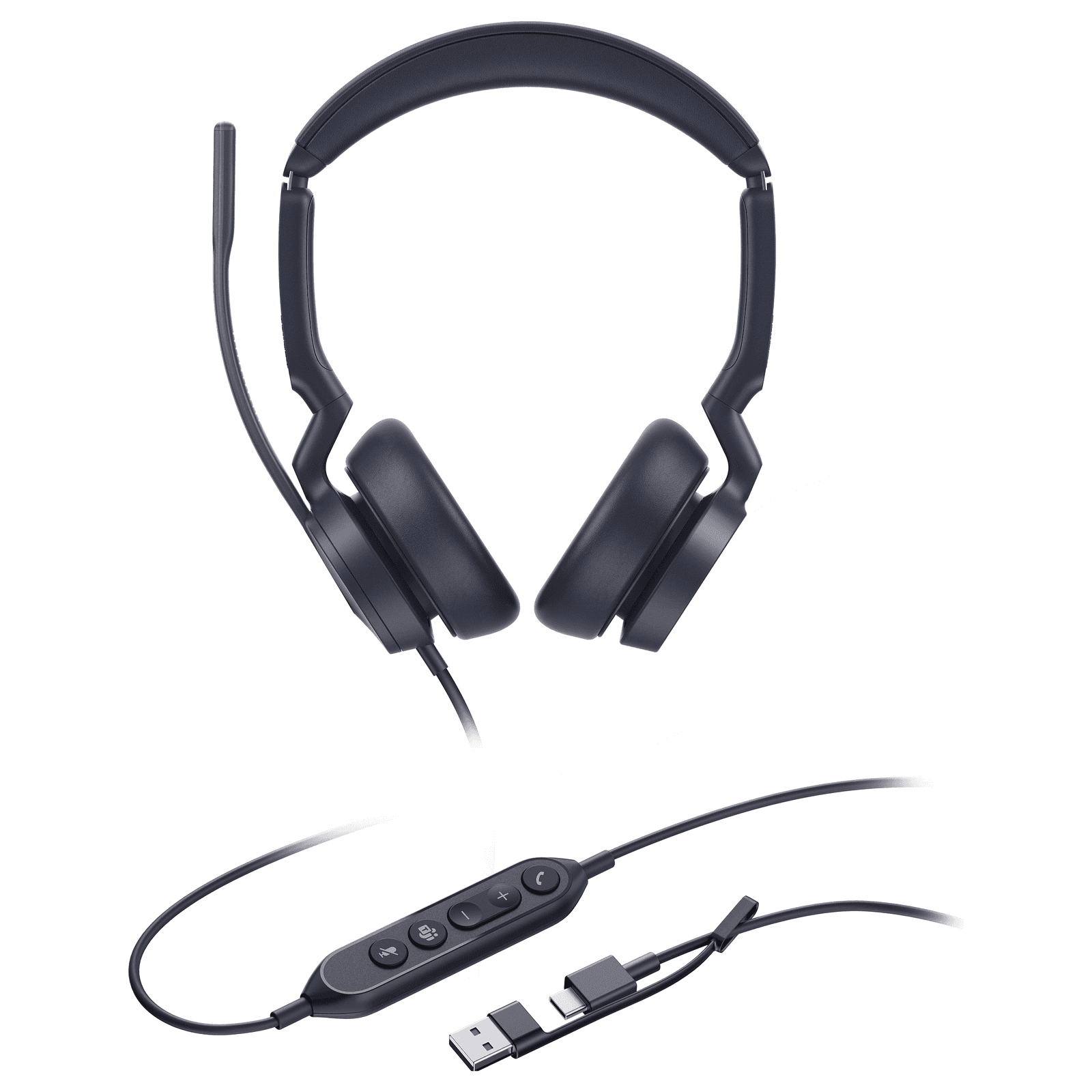Yealink UH46 Dual Teams USB-C/A Slúchadlá s mikrofónom Kábel Pres hlavu Kancelária / call centrum USB Type-C / USB Type-A Čierna