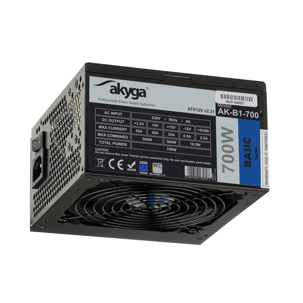 TICHÝ VÝKONNÝ NAPÁJACÍ ZDROJ ATX 700W AKYGA 5XSATA 2XMOLEX VENTILÁTOR 12CM