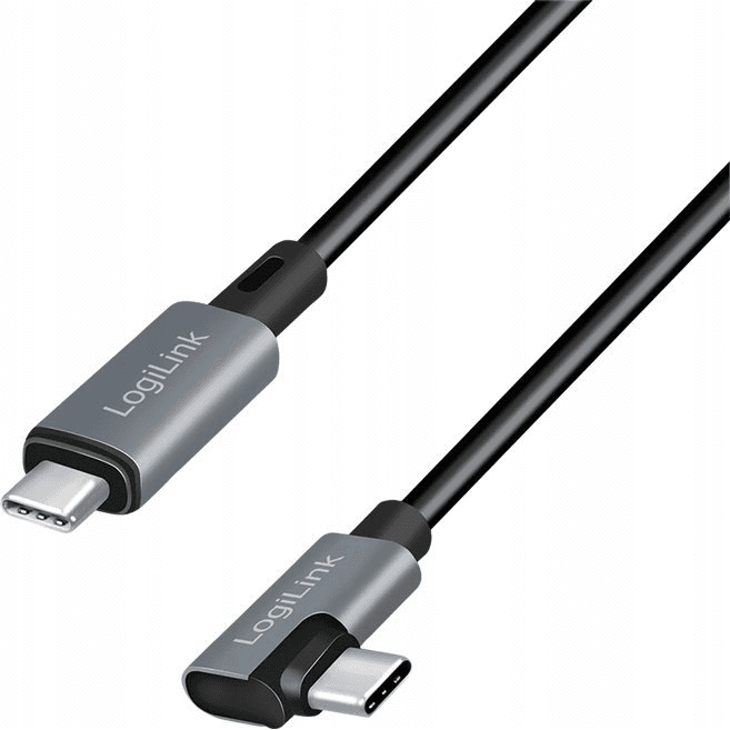 USB-C kábel 90° PD 100W LogiLink - 2m, E-mark, rýchly prenos dát, nabíjanie