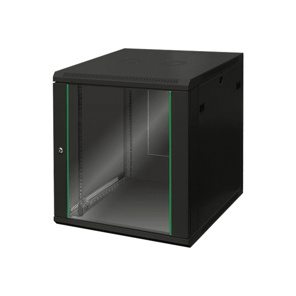 Sieťová skriňa závesná DYNAmic 12U 60kg 600x600 sklenené dvere čierna