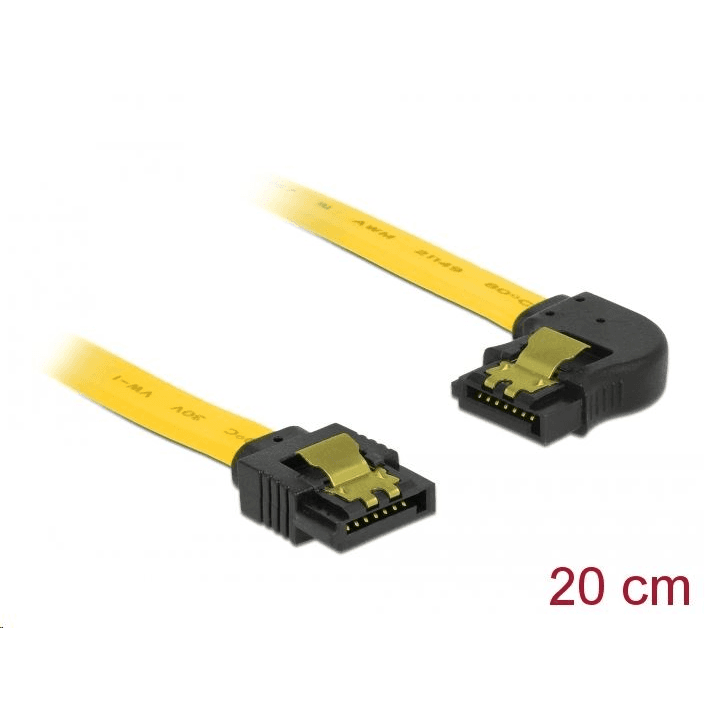 SATA kábel 6Gb/s, priamy, zahnutý vľavo, 20cm, žltý Delock 83958