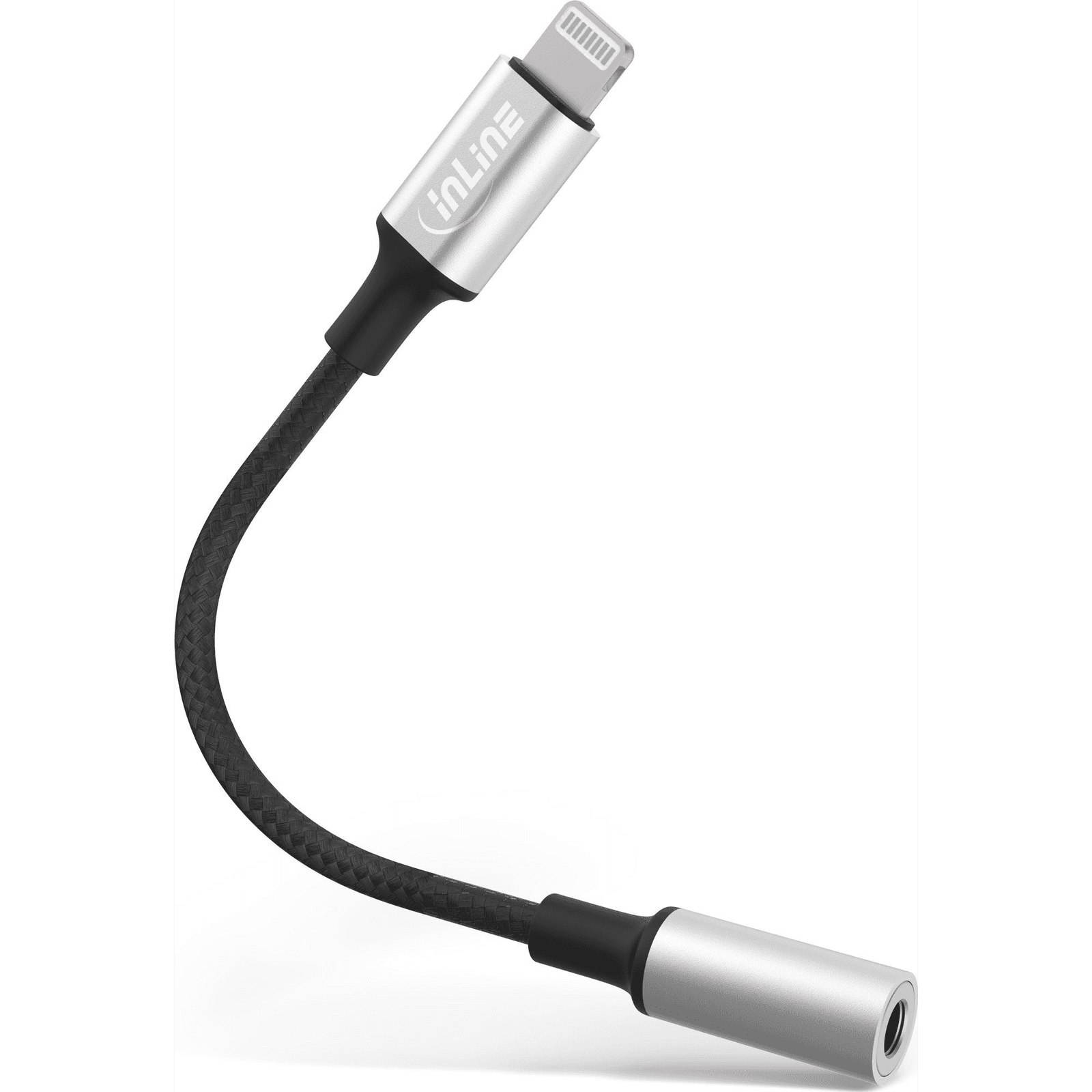 InLine 31440 kábel k mobilnému telefónu Čierna, Strieborná 0,1 m 3.5mm Lightning