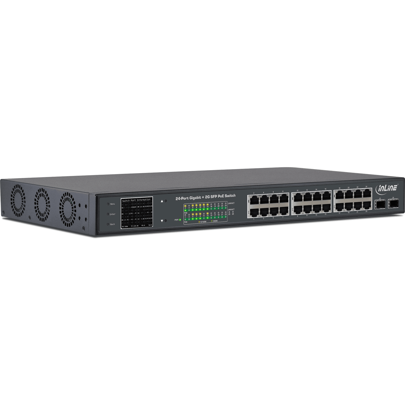 InLine 32324P sieťový prepínač Gigabit Ethernet (10/100/1000) Podpora napájania cez Ethernet (PoE) 1U Čierna