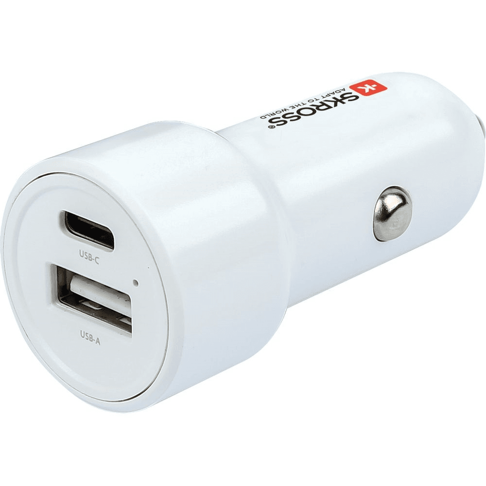 Adaptér do auta, biela, 1x USB-A/1x USB-C PD, 65W, kábel USB-C, SKROSS