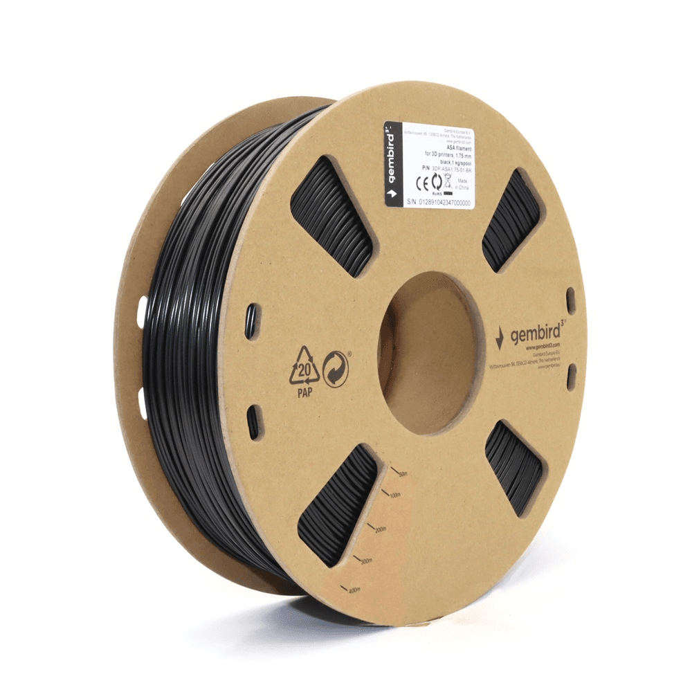 Filament ASA Gembird 1,75 mm 1 kg čierny
