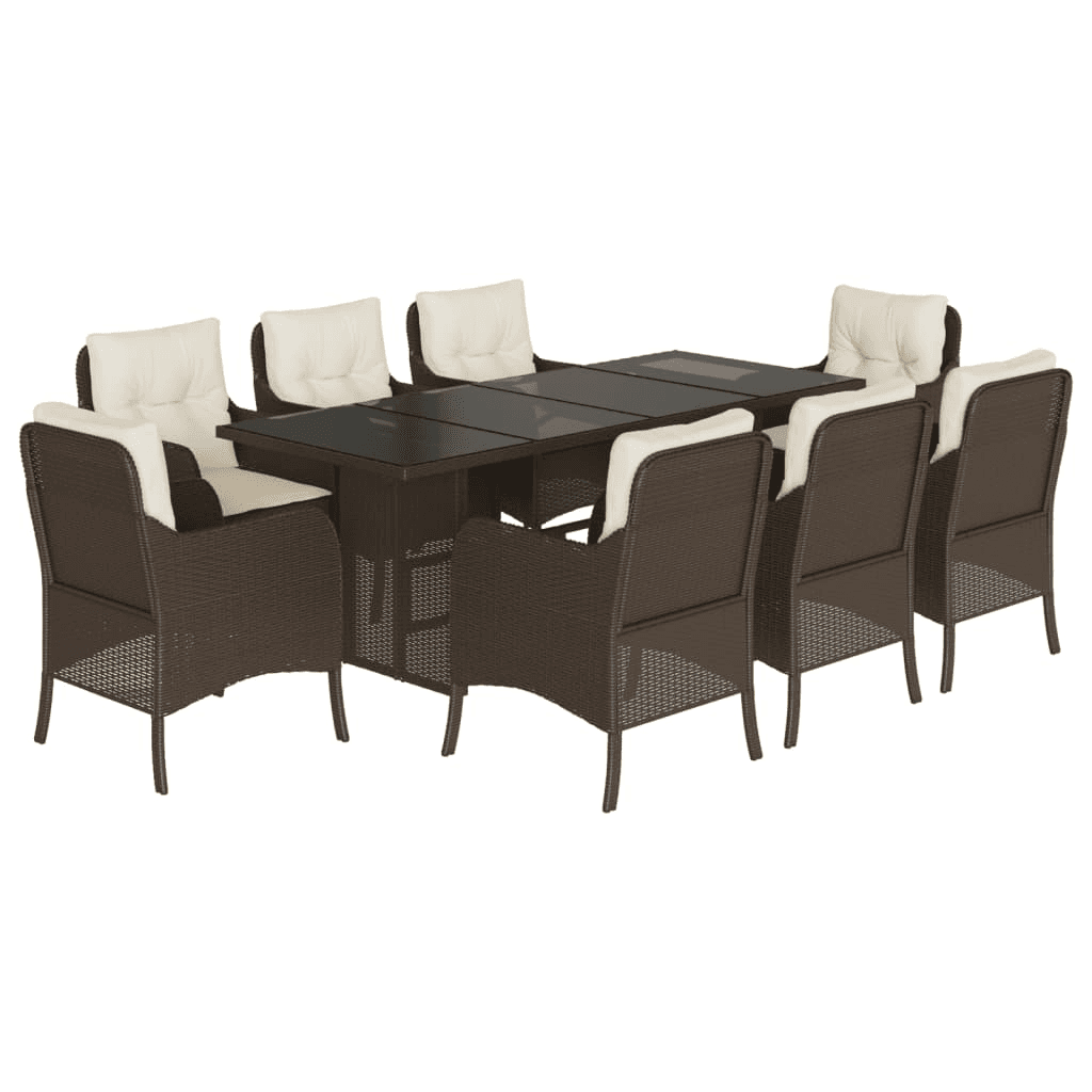 9-dielna sada záhradného nábytku s vankúšmi, hnedá, PE ratan