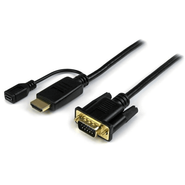 StarTech.com HD2VGAMM3 adaptér na video kábel 0,9 m VGA (D-Sub) HDMI + Micro USB Čierna