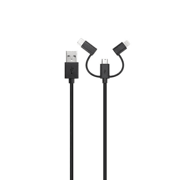 Kábel Xqisit USB - USB typ C / microUSB / Lightning 1 m čierny