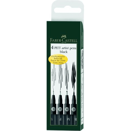Sada 4 umeleckých popisovačov Faber-Castell Pitt Artist Pen v čiernom