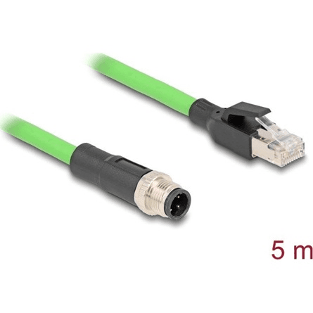 Adaptérový kábel M12 D-kódovaný 4-pinový samec - RJ45 samec PUR TPU 5m