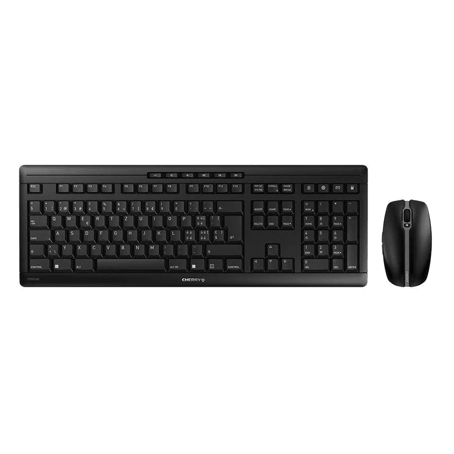 CHERRY Stream Desktop klávesnica Obsahuje myš Kancelária RF Wireless QWERTZ Švajčiarsky Čierna