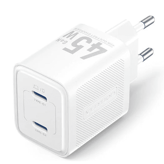 Nabíjačka Vention 45W USB-C s dvojitým portom - biela
