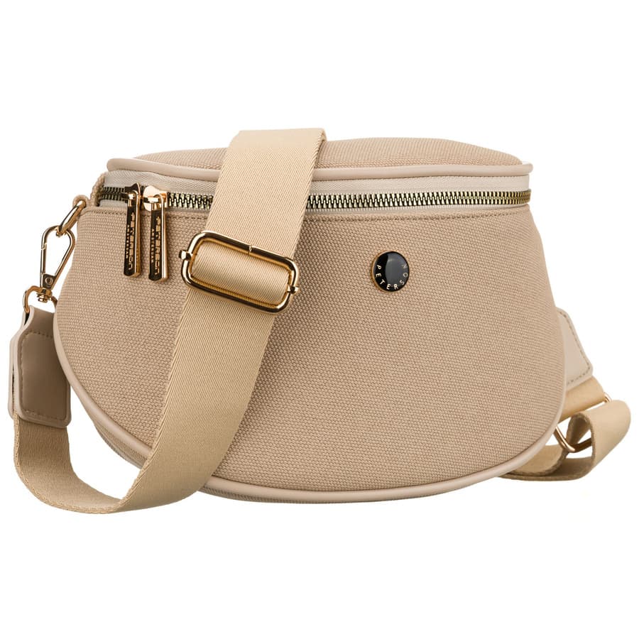 Béžová dámska crossbody kabelka so zipsom a nastaviteľným popruhom