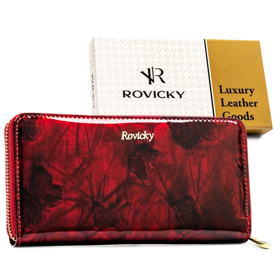 Červená lakovaná dámska peňaženka Rovicky na zips RFID
