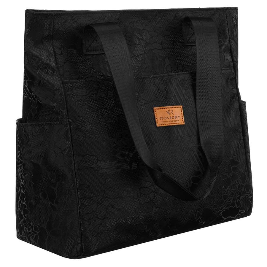 Čierna polyesterová shopper kabelka s vonkajším vreckom na zips - Rovicky