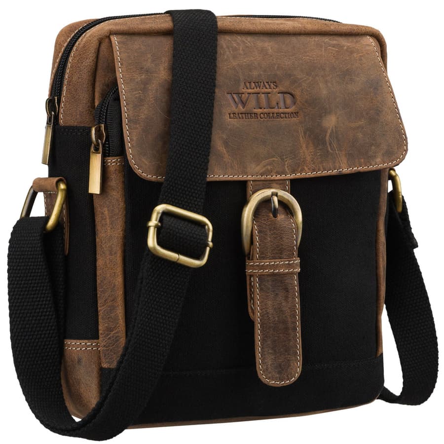 Pánska kožená crossbody taška Always Wild čierno-hnedá s nastaviteľným popruhom