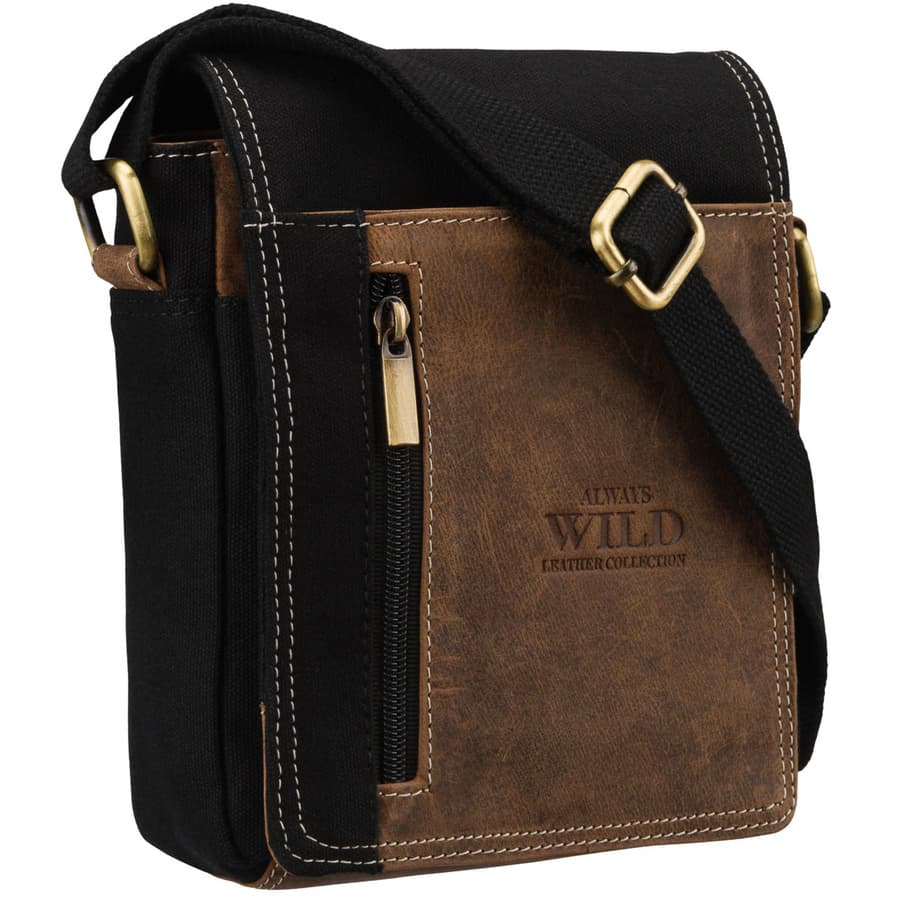 Pánska kožená crossbody taška Always Wild čierno-hnedá s 6 vreckami