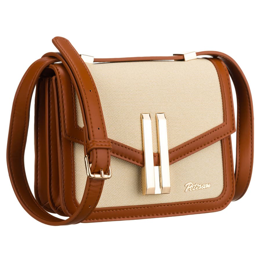 Dámska crossbody kabelka Peterson v odtieňoch ecru a hnedej – dvojkomorová s magnetickým zapínaním