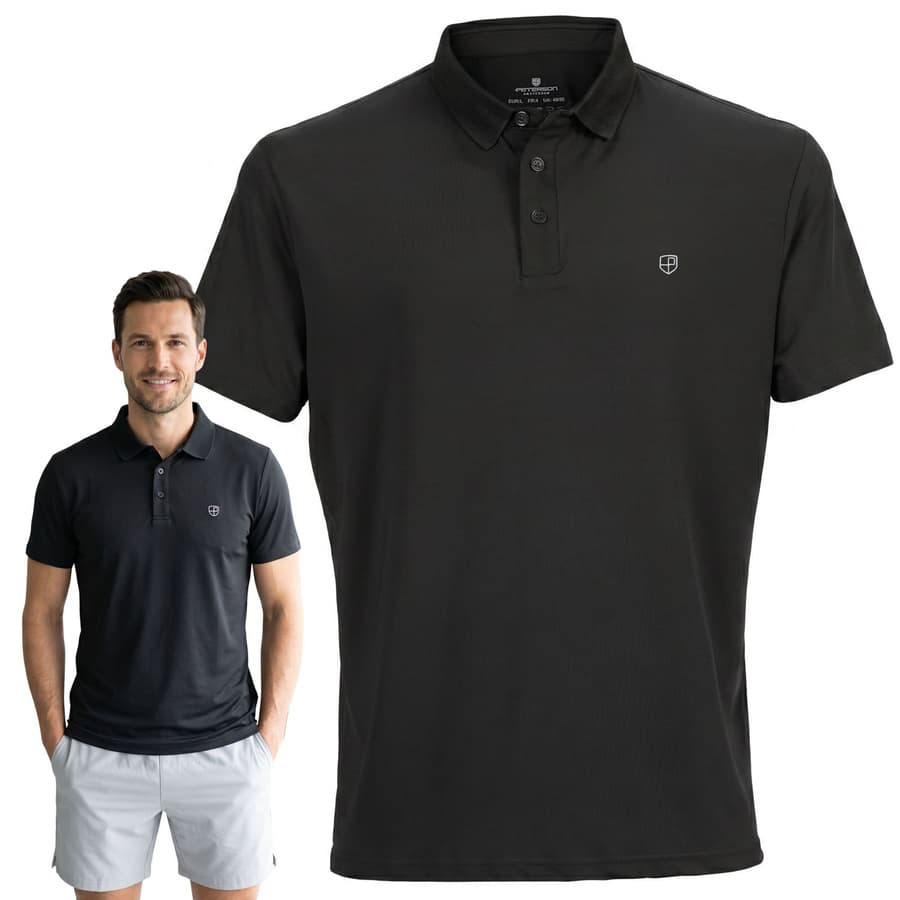Czarna, męska koszulka polo regular fit w rozmiarach od M do XL - Peterson