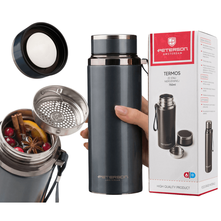 Termoska na nápoje 750 ml sivá so sitkom Peterson