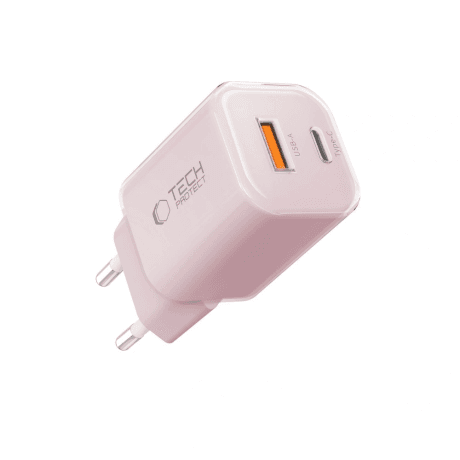 Tech-Protect NCM33W sieťová nabíjačka USB / USB-C 33W PD QC, svetloružová