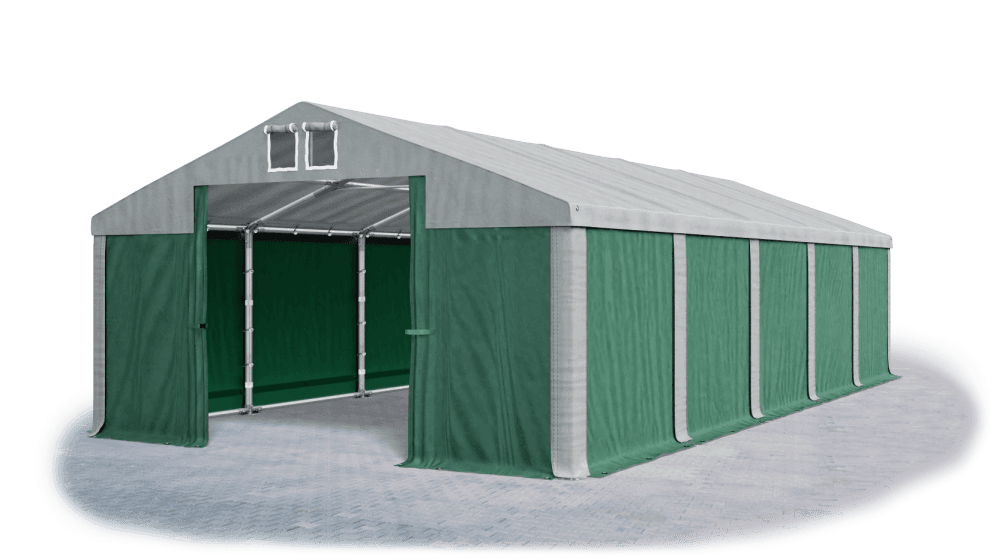 Skladový stan 5x10x2,5m strecha PVC 560g/m2 boky PVC 500g/m2 konštrukcie ZIMA PLUS Šedá Zelená Šedá