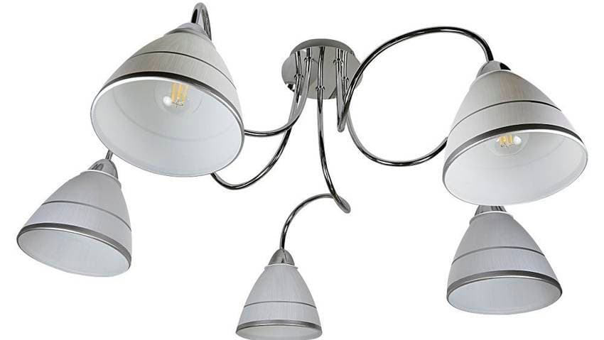 Chrómová stropná lampa, sklenené tienidlá, 5x40W, E14, Elf